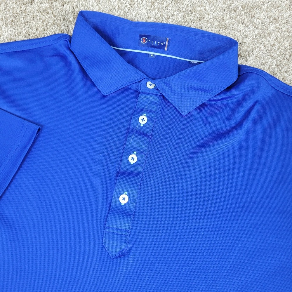 Stitch Mens XL Solid Blue Performance Stretch Golf Polo Short Sleeve